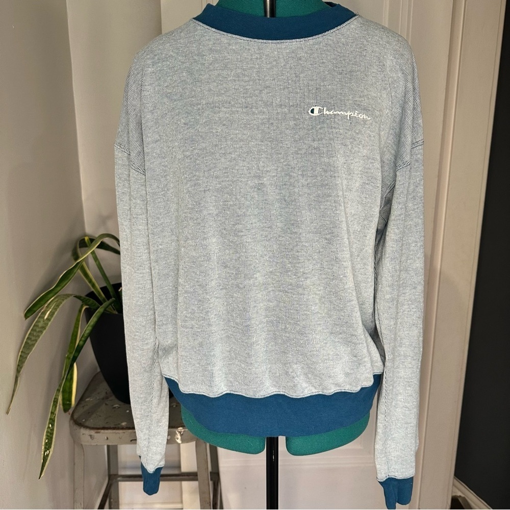 Champion Teal and White Striped Long Sleeve Shirt medium